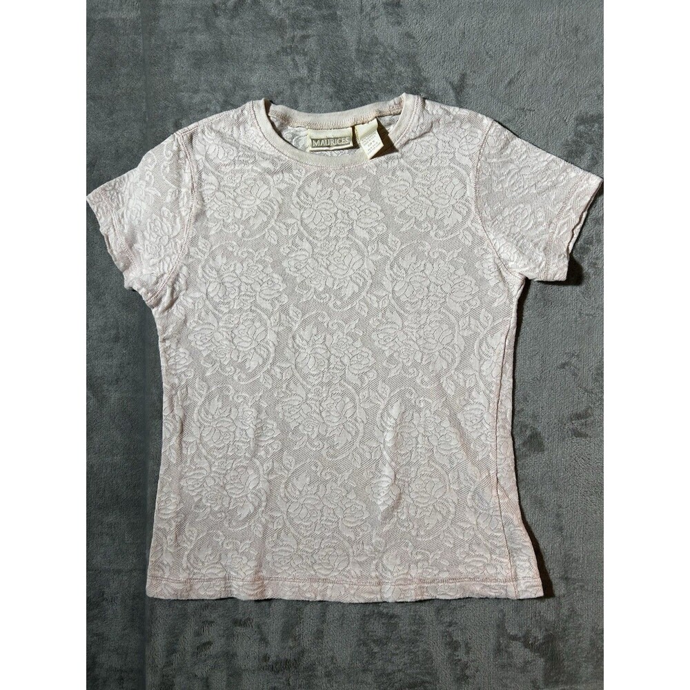 Vintage Maurices Womens Medium Pink Floral Textured Knit Top Cottagecore